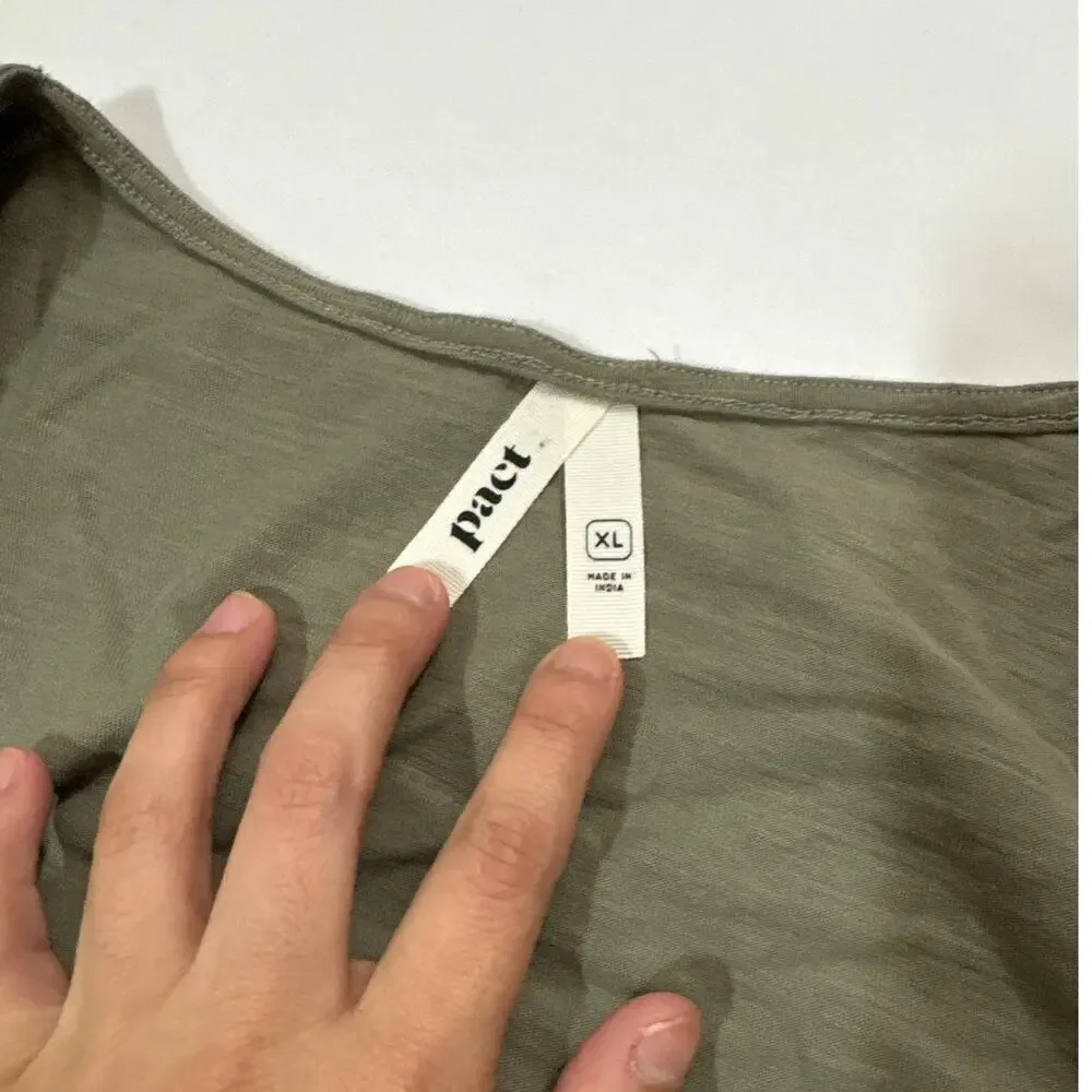 Pact Women’s XL Side Tie Wrap Midi Tank Dress Green Cotton Comfy Casual Staple - Picture 5 of 8